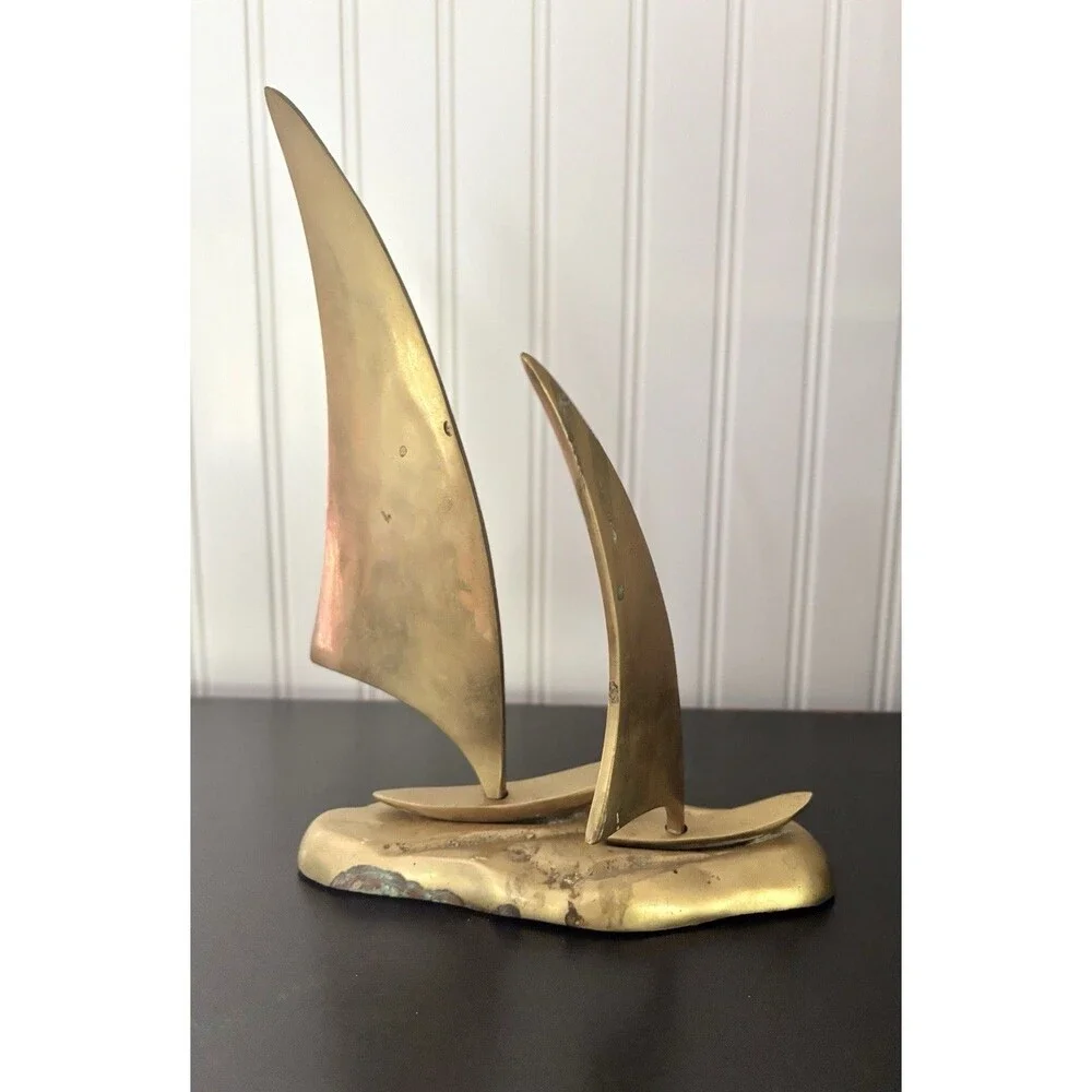 Vintage Brass Sailboat Sculpture Mid Century Modern MCM Nautical Decor Coastal
